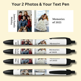 TWO Photos, Name Date, your Text on White, Black Ink Pen