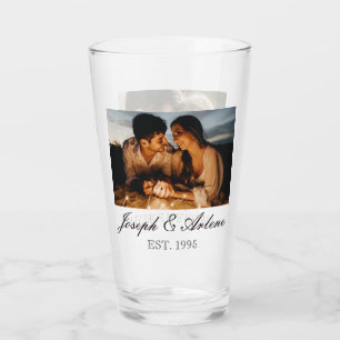 Two Photos, Names, Date, & Text   16oz Pint Glass