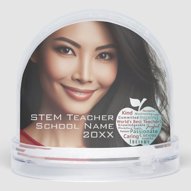 Two Photos, World's Best Teacher Apple Qualities Snowglobe (Back)