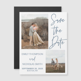 Two Picture Save the Date Magnets in Dusty Blue