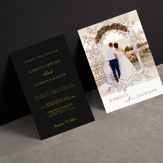 Two-Piece Rose Gold Black Back Minimalist Wedding Invitation