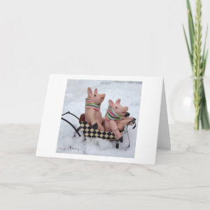 Two Pigs in a Sled Card