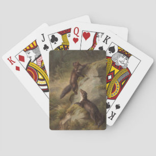 Two Pine Martens in a Forest Playing Cards