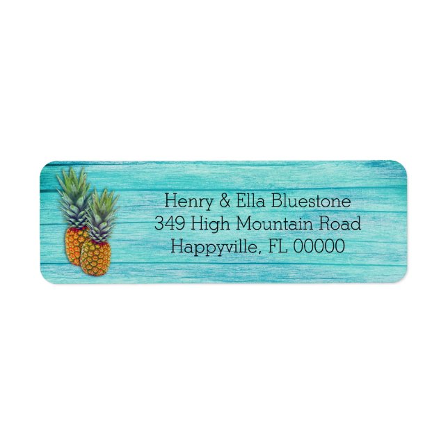 Two Pineapples Tropical Beach Wood Address Labels (Front)