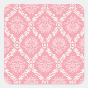 two pink and cream elegant damask square sticker