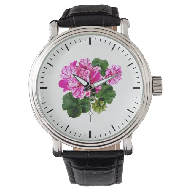Two Pink and White Striped Geraniums Watch (Front)