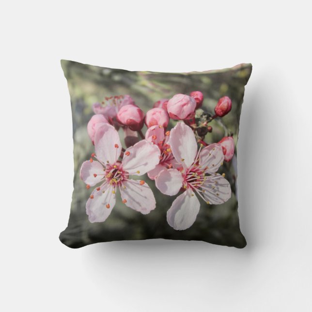 Two Pink Blossoms Reaching Out. Cushion (Front)
