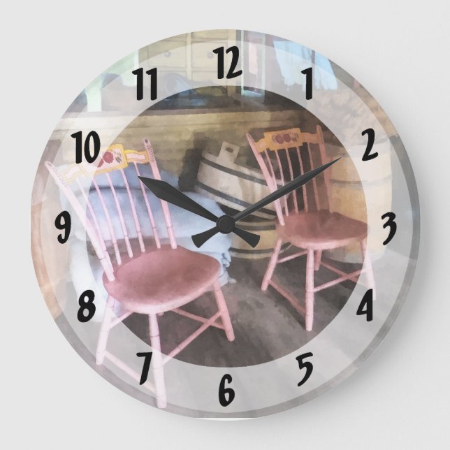 Two Pink Chairs In General Store Large Clock (Front)