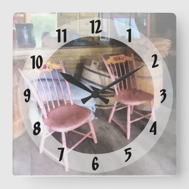 Two Pink Chairs In General Store Square Wall Clock (Front)