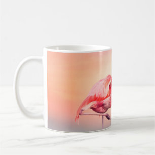 Two Pink flamingos in the water at sunsetflamingo, Coffee Mug