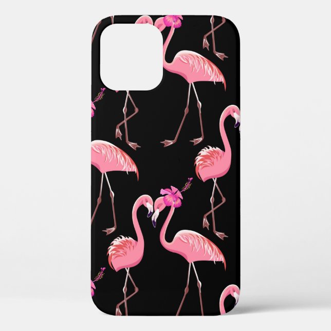 Two pink flamingos on a black background. Seamless Case-Mate iPhone Case (Back)