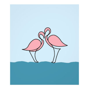 Two Pink Flamingos on the Water Line Drawing Photo Print