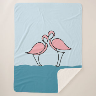 Two Pink Flamingos on Water Large Sherpa Blanket
