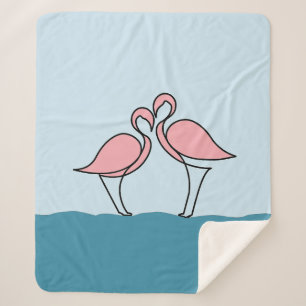 Two Pink Flamingos on Water Medium Sherpa Blanket