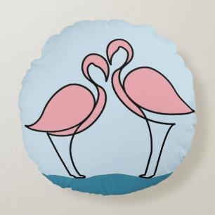 Two Pink Flamingos on Water Round Cushion