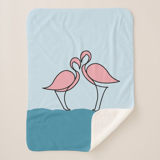 Two Pink Flamingos on Water Small Sherpa Blanket (Front)