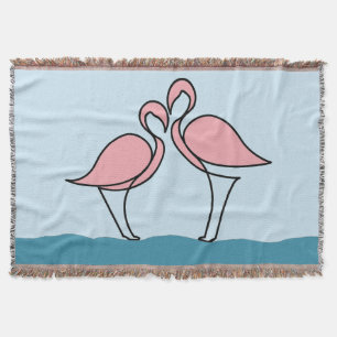 Two Pink Flamingos on Water Throw Blanket
