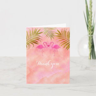 Two Pink Flamingos Watercolor Beach Wedding Card
