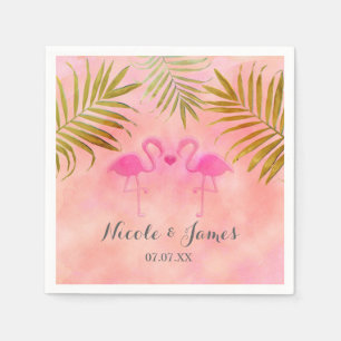 Two Pink Flamingos Watercolor Beach Wedding Napkin