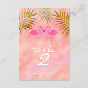 Two Pink Flamingos Watercolor Table Number Card