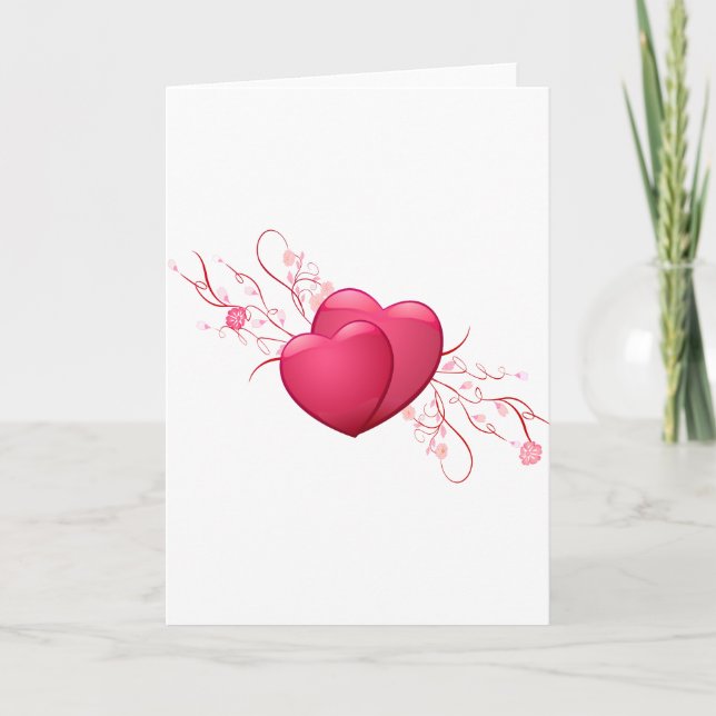 Two Pink Hearts Holiday Card (Front)