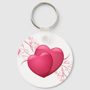 Two Pink Hearts Key Ring