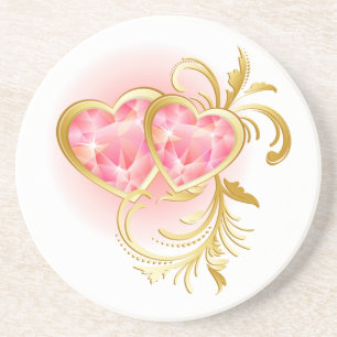 Two Pink Jewelled Hearts Coaster