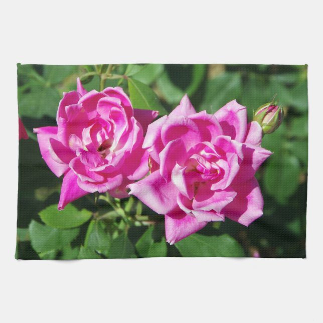 Two Pink Roses kitchen towel (Horizontal)