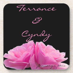 Two Pink Roses Personal Wedding Coaster