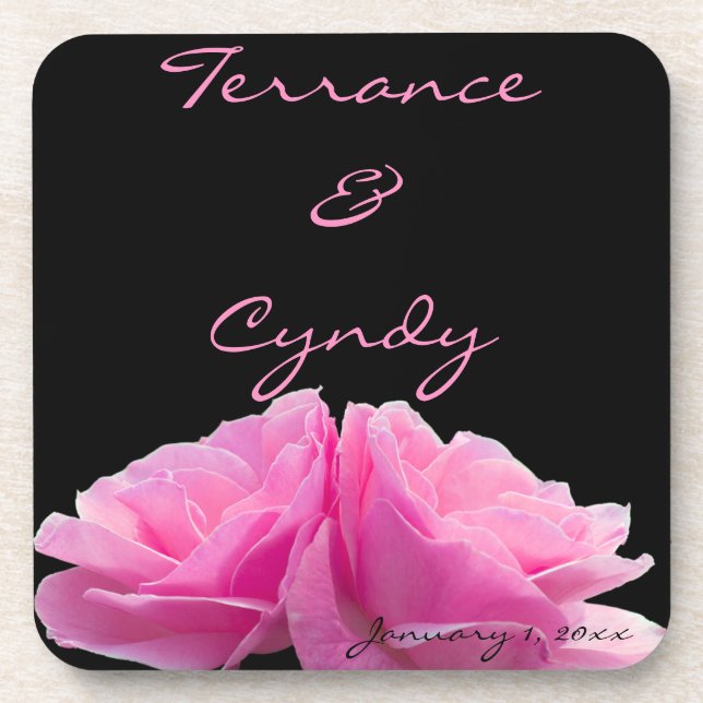 Two Pink Roses Personal Wedding Coaster (Front)