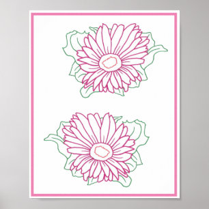 Two Pink Sunflowers Outlines, Posters