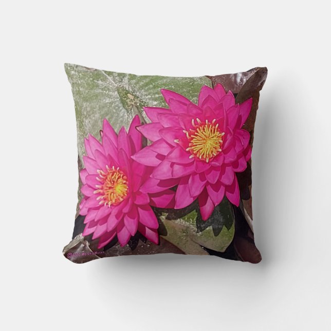 Two Pink Water Lilies Cushion (Front)