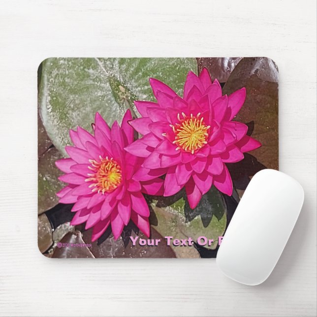 Two Pink Water Lilies Mouse Pad (With Mouse)