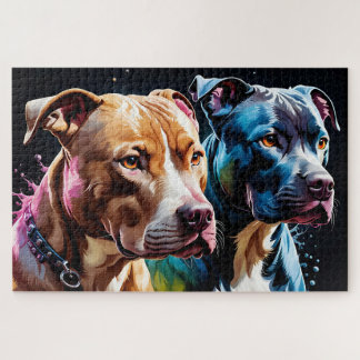 Two Pit Bulls portrait  Jigsaw Puzzle