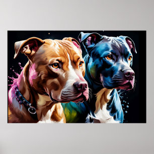 Two Pit Bulls portrait  Poster