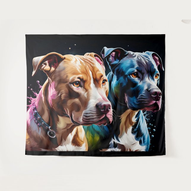 Two Pit Bulls portrait  Tapestry (Front (Horizontal))