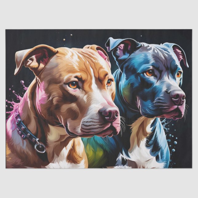 Two Pit Bulls portrait  Tissue Paper (Front)