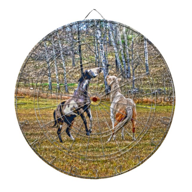 Two Playful Pinto Paint Horses Equine Art Design Dartboard (Front)