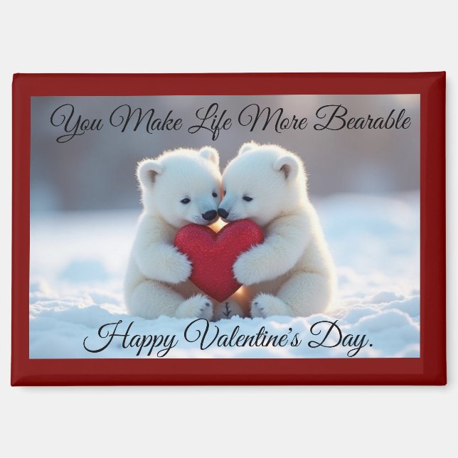 Two Polar Bear Cubs Valentine Magnet (Front)