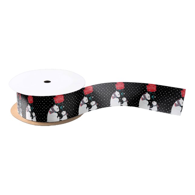 Two Polar Bears Merry Christmas Satin Ribbon (Spool)