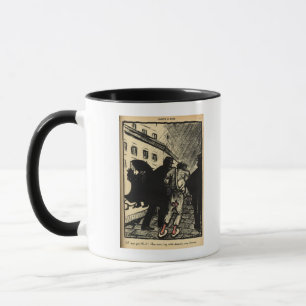 Two policemen take away a tramp dressed in rags mug