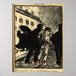 Two policemen take away a tramp dressed in rags poster