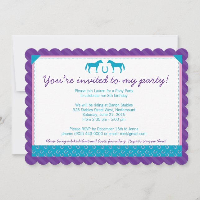 Two Pony Party Invitation - Scalloped (Front)