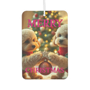 TWO POODLES CELEBRATING CHRISTMAS CAR AIR FRESHENER