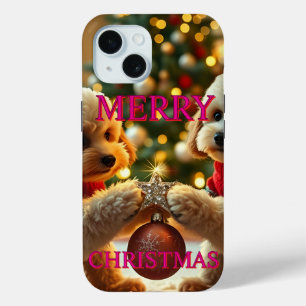 TWO POODLES CELEBRATING CHRISTMAS iPhone 15 CASE