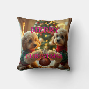 TWO POODLES CELEBRATING CHRISTMAS CUSHION