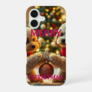 TWO POODLES CELEBRATING CHRISTMAS iPhone 16 CASE