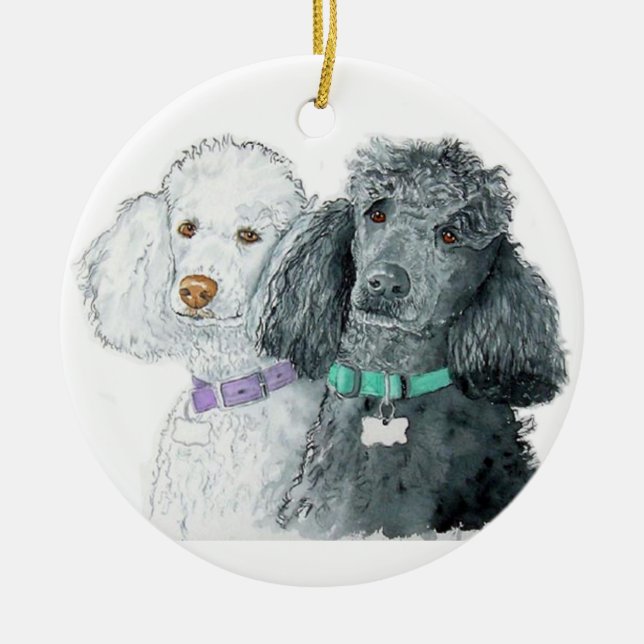 Two Poodles Ceramic Tree Decoration (Front)