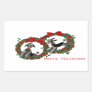 Two Poodles in Poinsettia  Wreaths Rectangular Sticker
