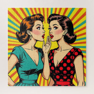 Two Pop Art Women Telling a Secret  Jigsaw Puzzle